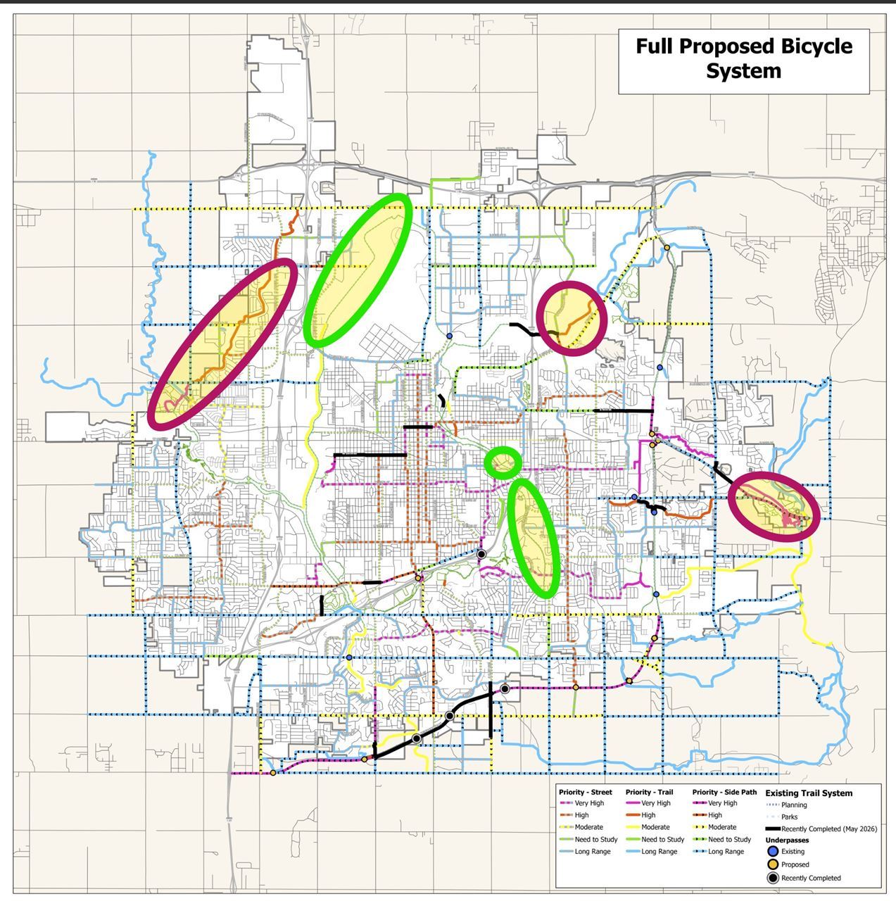 Purple - New Proposed Trail ExstensionsGreen - Trail Reconstruction